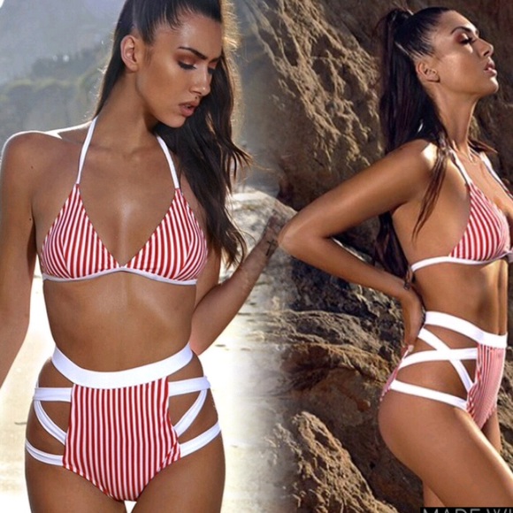 sarrah Other - New High Waisted Striped Two Piece Bikini